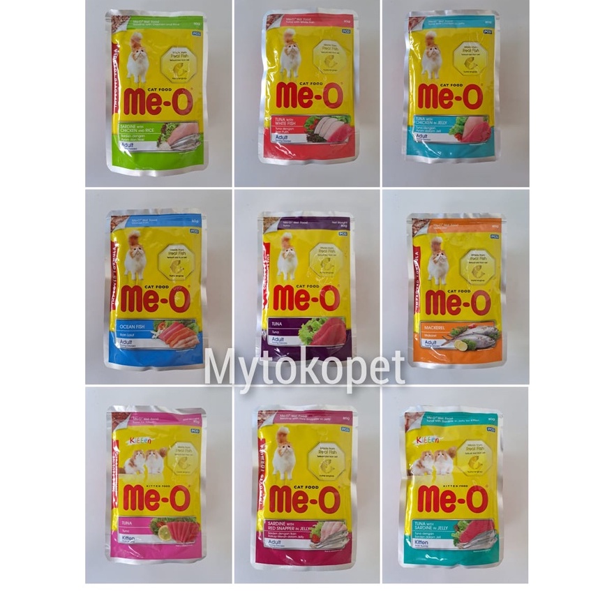 MeO Pouch Sachet 80g Kitten Adult Varian Makanan Kucing Basah Meo 80 g Me-o Pouch Saset