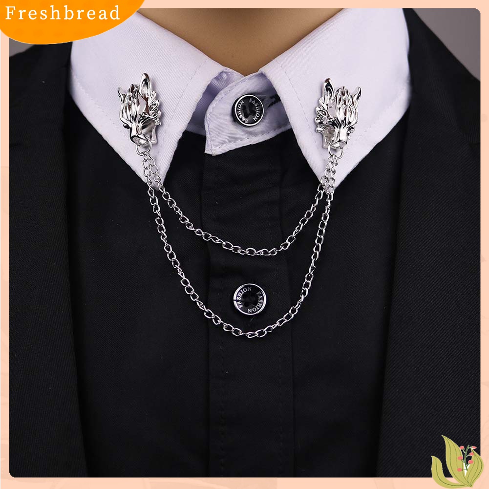 [ TERLARIS]Unisex Double Wolf Head Tassel Chain Brooch Pin Suit Shirt Collar Badge Gift