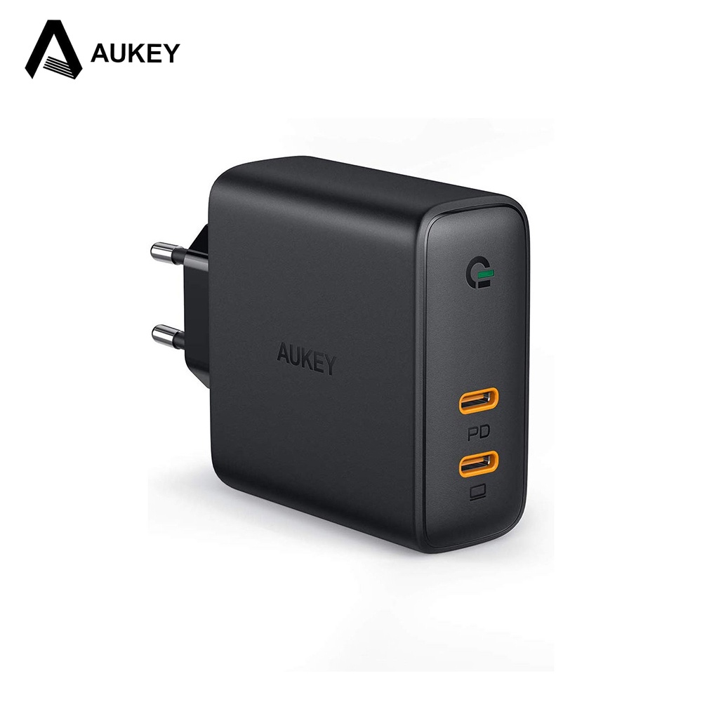 Aukey PA-D5 Charger Dinding Dual USB Tipe C PD 63W Plug EU Untuk Macbook / Handphone