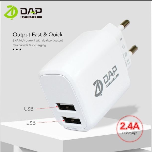 DAP D-A2N Travel Charger 2.4A 2 USB Port Fast Charger+Kabel Data Micro