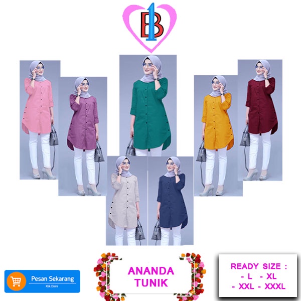 ANANDA TUNIC Baju Atasan Tunic Fashion Wanita B1-Love 60468-67126-64154-66174 L,XL,XXL,XXXL