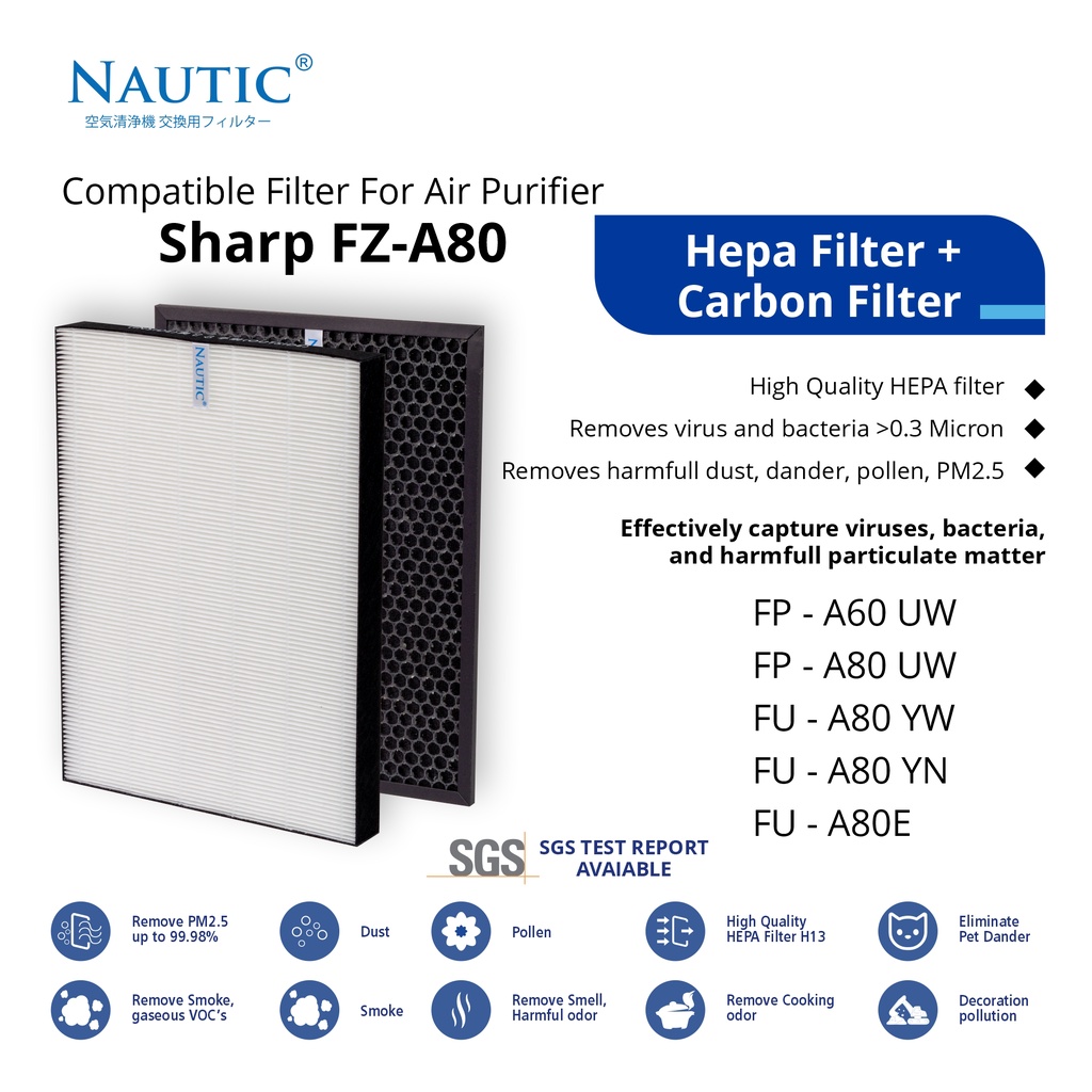 SHARP Filter Karbon Aktif Pembersih Udara Fu-A80-E Fz-A80Sfe Fu-A80-T Fu-A80Ta Fu-A80Ta-W Fu-A80Ta