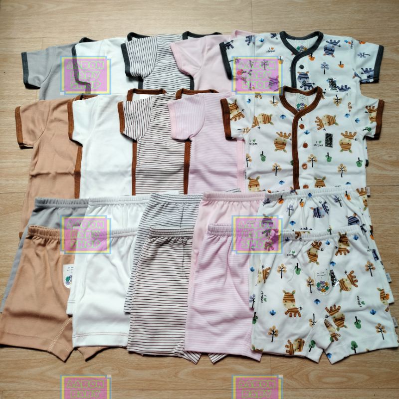 NOVA SML Setelan Baju Pendek dan Celana Pendek Polos / Garis / Motif Zebra SNI S M L