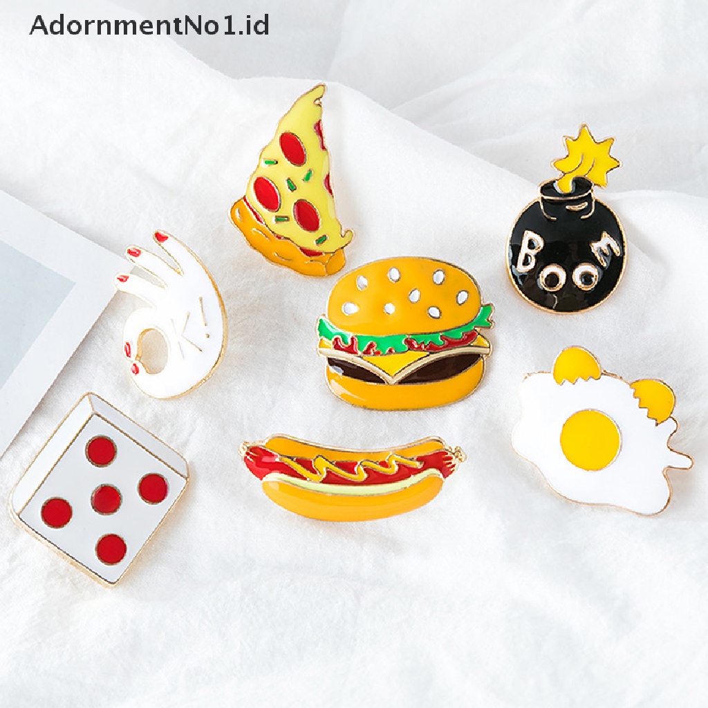 (AdornmentNo1) Bros Pin Enamel Bentuk Kentang Goreng / Burger / Pizza / Telur / Ikon Untuk Aksesoris Jaket / Tas Ransel