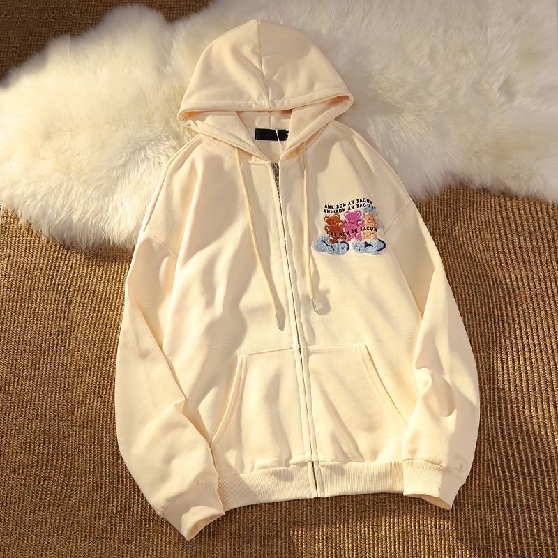 AMEISON BEAR 2XL Zipper Hoodie Jacket Sweater Oversize | Jacket Outer Wanita Fleece Tebal Terbaru Korean Style