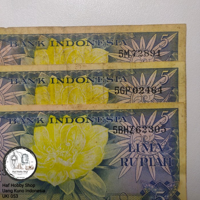 Uang Kuno 5 Ruiah Seri Bunga Variasi1 Huruf Tahun 1959