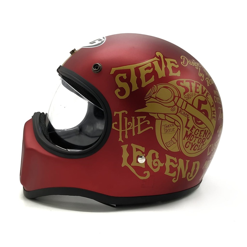 Helm Cakil HBC Steve Maroon + Inner Visor ( Fullface / Retro / Klasik / Vespa )