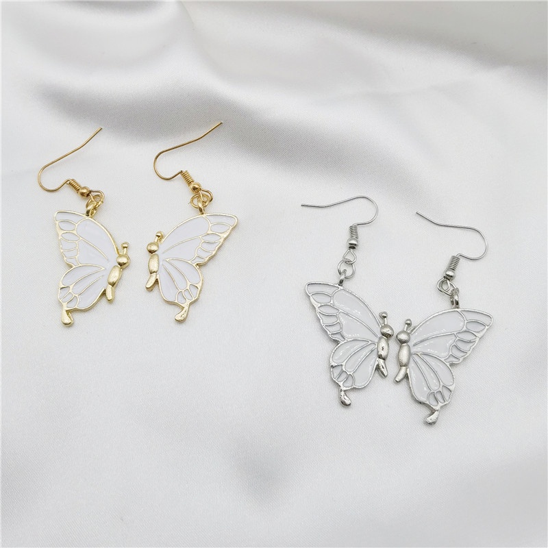 Anting Stud Desain Kupu-Kupu Lukisan Minyak Berlian Bahan S925 Silver