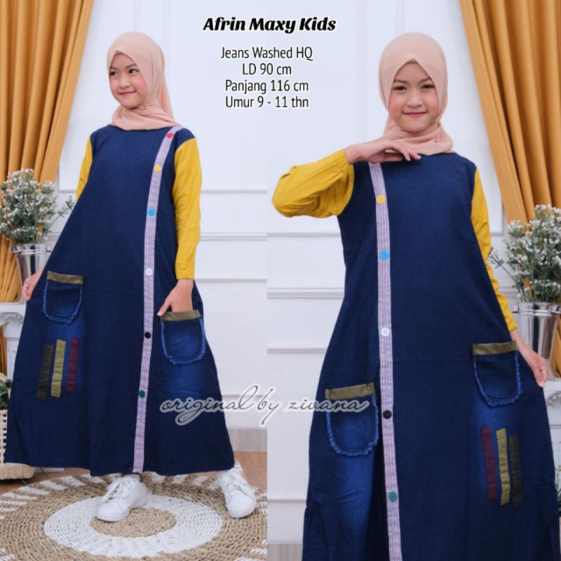 Gamis jeans anak TANGGUNG (LD ±90cm) - Afrin Maxy //JF8253