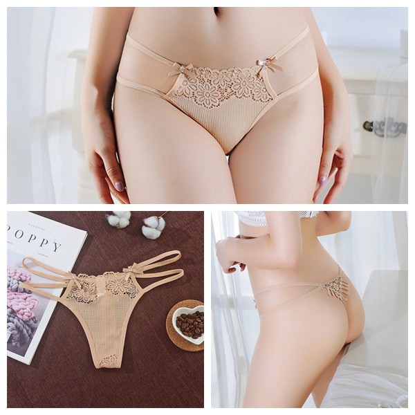 Celana Dalam Wanita Tali Lace G String busur berongga bordir Seksi C226