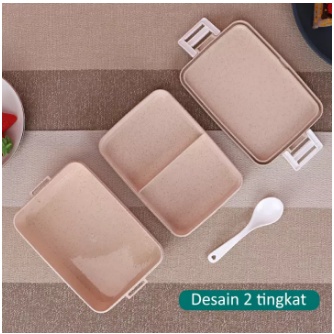 Tempat makan Bento Kotak Bekal/Jerami Gandum lunch box 1000 ML dengan free Sendok / 3 Warna PP Jerami Gandum lunch box 1 Gird 1000 ML With Free Sendok BPA Free 3202