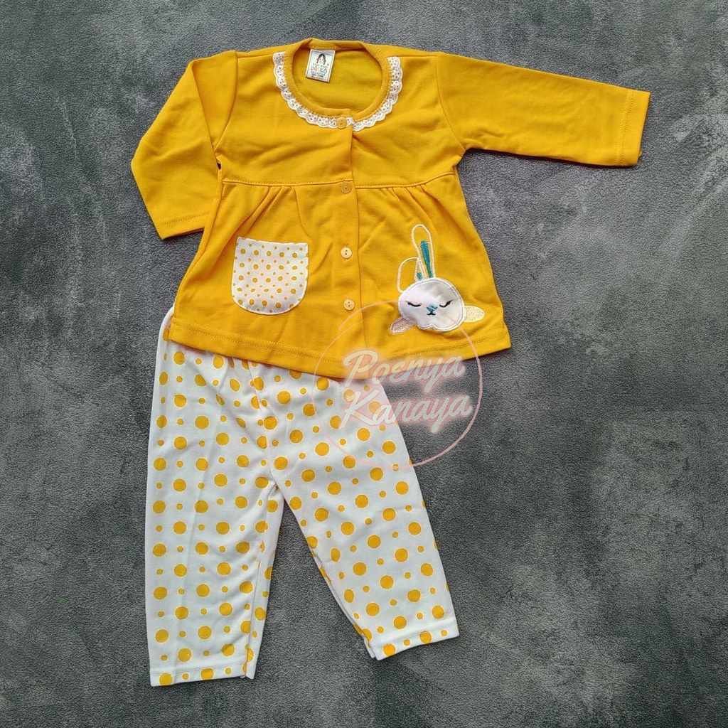 SPY17 Setelan Baju Bayi Piyama Bayi Panjang Perempuan KELINCI BORDIR Yeiko 6-12 bln-Kuning