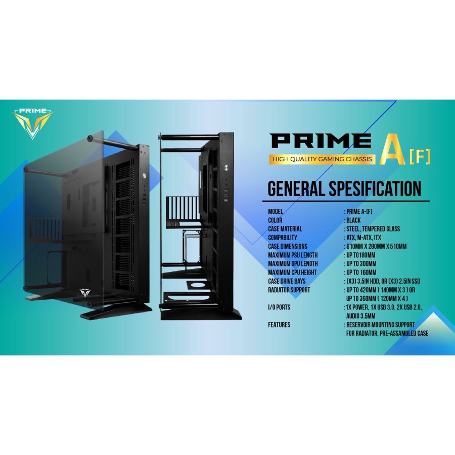 PRIME A-[F] - ALUMUNIUM GAMING CASE - LEFT TEMPERED GLASS - Open System Case