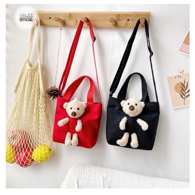 TERLARIS TAS KANVAS Boneka 3D IMPORT MOTIF LUCU TERMURAH HANDBAG 2in1 6616 souvernir Hand bag Tote bear teddy bear lucu 3D bisa Selempang