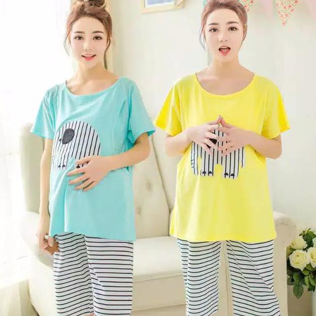 Feripuspa234 | Setelan Menyusui/Baju Tidur Dan Celana Hamil - Kuning, L