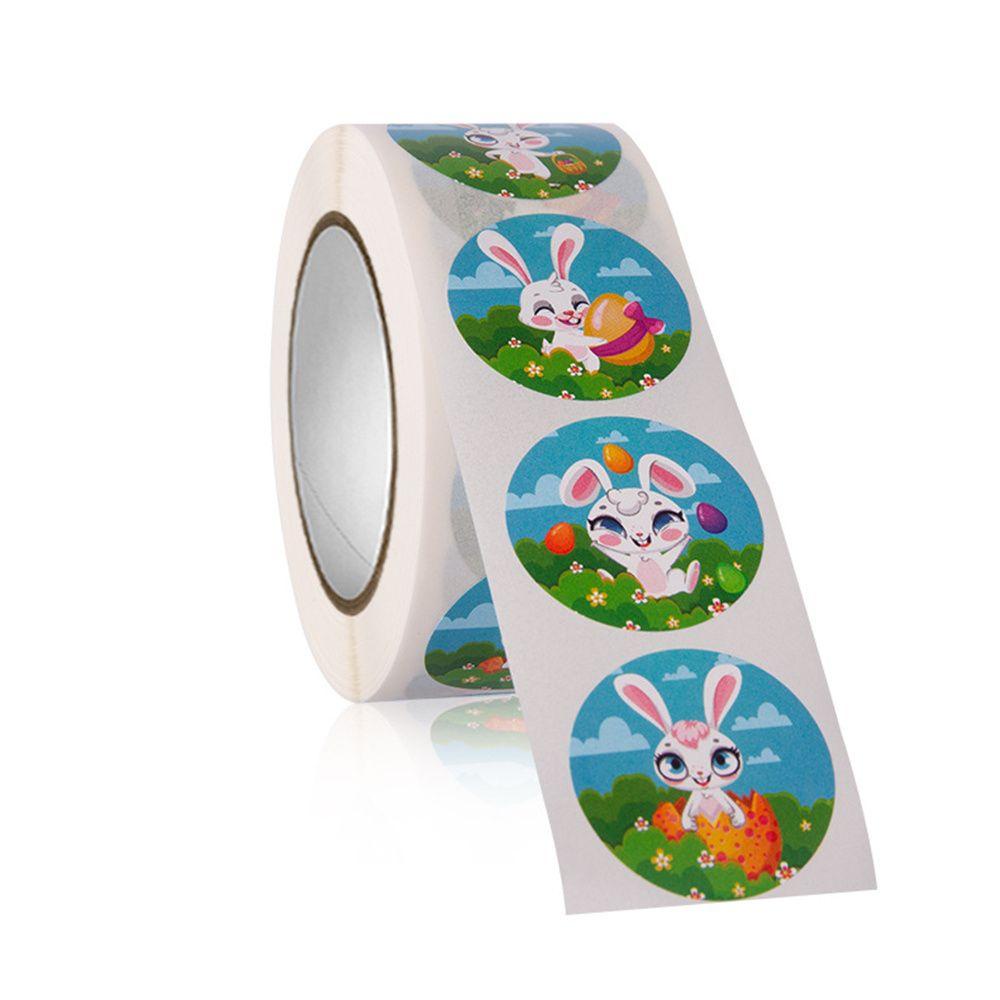 Solighter 500pcs/roll Stiker Paskah Gift Box Stationery Kelinci Lucu Happy Easter Bunny Stiker Hias