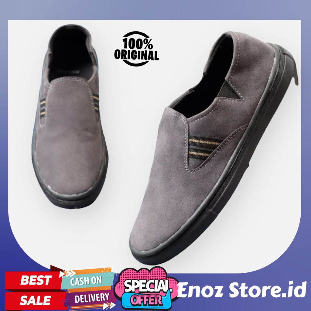 Enoz x Oprah - Sepatu Casual Pria Slip On Slop Kasual Peria Kulit Suede Sintetic Original Handmade