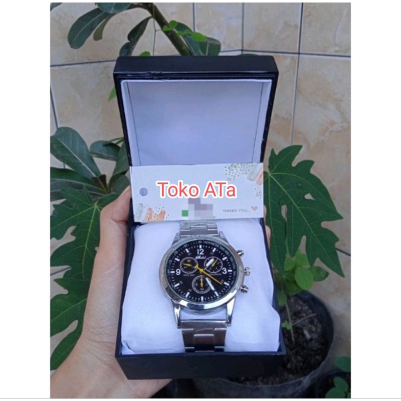 FREE BOX Jam Tangan Steinlesstell / Jam Tangan Krepyak Pria Wanita Modern