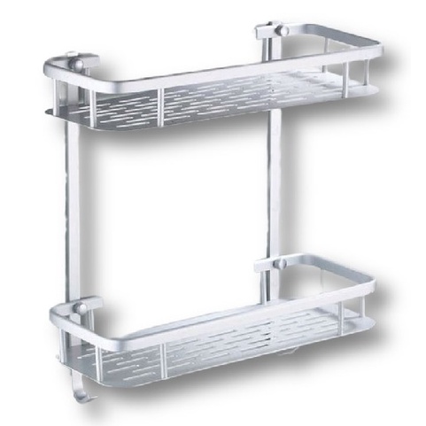 Rak Dinding Alumunium Tembok WC Toilet Serbaguna 2 Susun Bathroom Rack - Kotak Silver