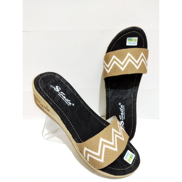 sandal wanita slop renda- renda hak tinggi / sandal wanita saila