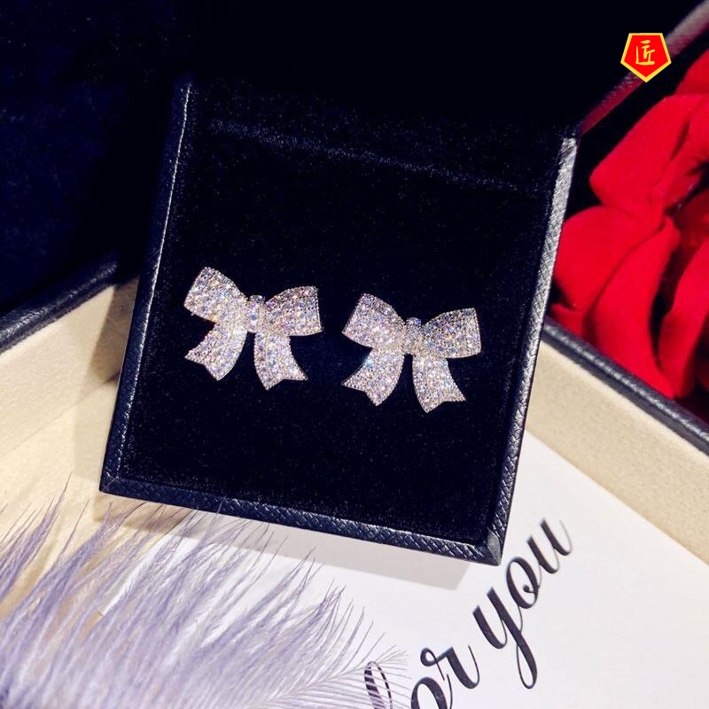 [Ready Stock]Full Diamond Bow Ear Studs Trendy All-Matching