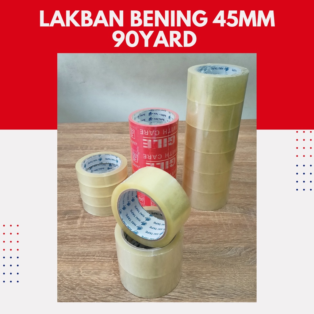 

LAKBAN/ SELOTIP BENING 90 YARD UKURAN 45MM/ 24MM/ 12MM TEBAL KUAT HARGA DISTRIBUTOR
