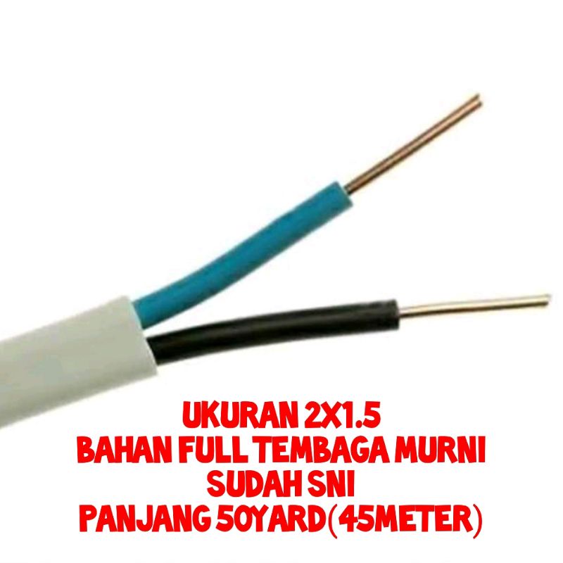 KABEL Listrik TEMBAGA NYM 2x1,5 /asli tembaga Murni SNI 50yard