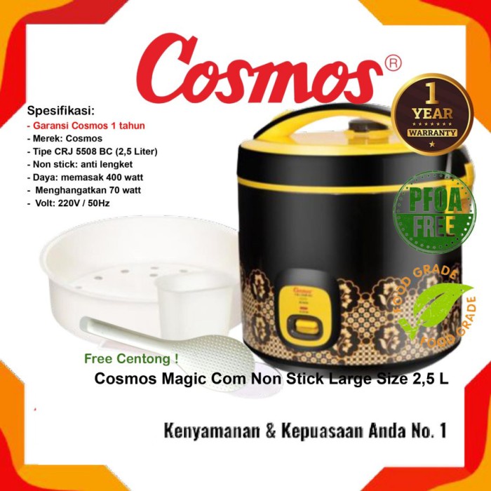 raisahariyahshops - Rice Cooker Magic Com COSMOS RJ-5508BC Batik Kapasitas 2.5L Jumbo