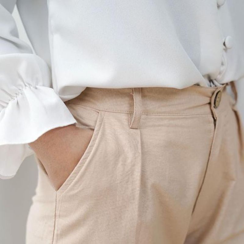 [BISA COD] (Ready) Celana Kulot Linen Wanita kancing polos Bahan linen Celana panjang