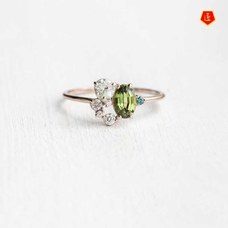 [Ready Stock]Women's Fashion Simple Green Gems Ring