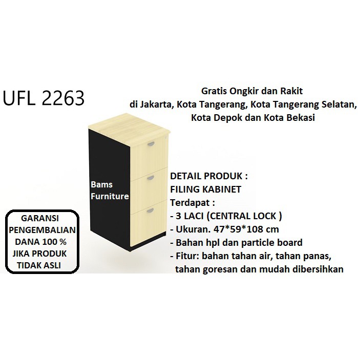 laci kerja laci filing kabinet laci kantor merek uno UFL2263 di jamin ori uk. 47x59x108 cm