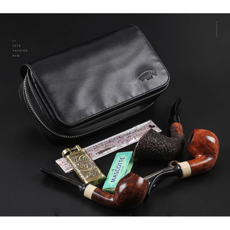Tas Kulit Pipa Cangklong Merk Savinelli 1876 Premium, Leather Pipe Bag Case Genuine Leather Pipe Bag