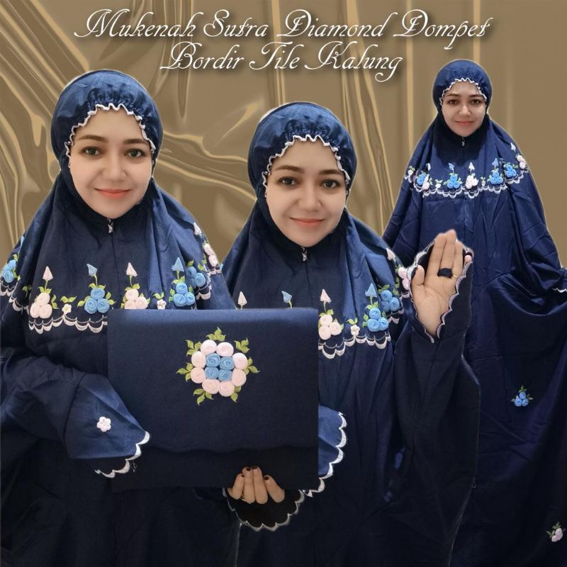 mukena terusan katun sutra bordir tile kalung