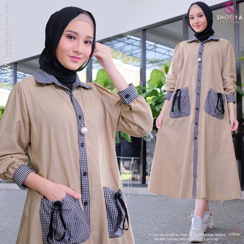 Baju Wanita Kekinian Olive Midi Dress Muslim Baju Perempuan Dewasa Midi Dress Jumbo Busui Friendly Outfit Wanita Korean Style