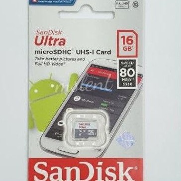 Sandisk Microsd / Memori hp 16gb Class10 Ultra 80mbs
