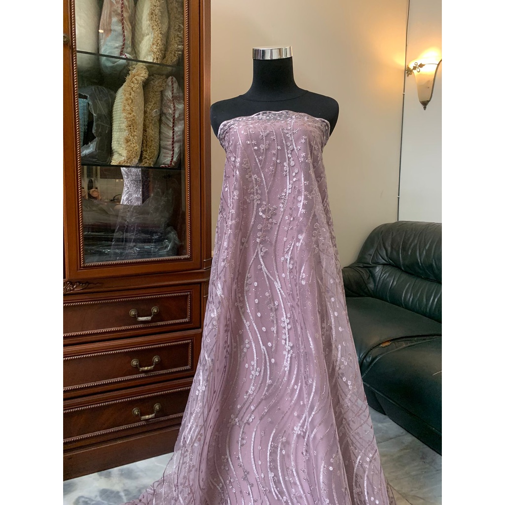 Bahan Kain Brokat Tile Gloria Luxury Warna Ungu Taro Dusty Purple