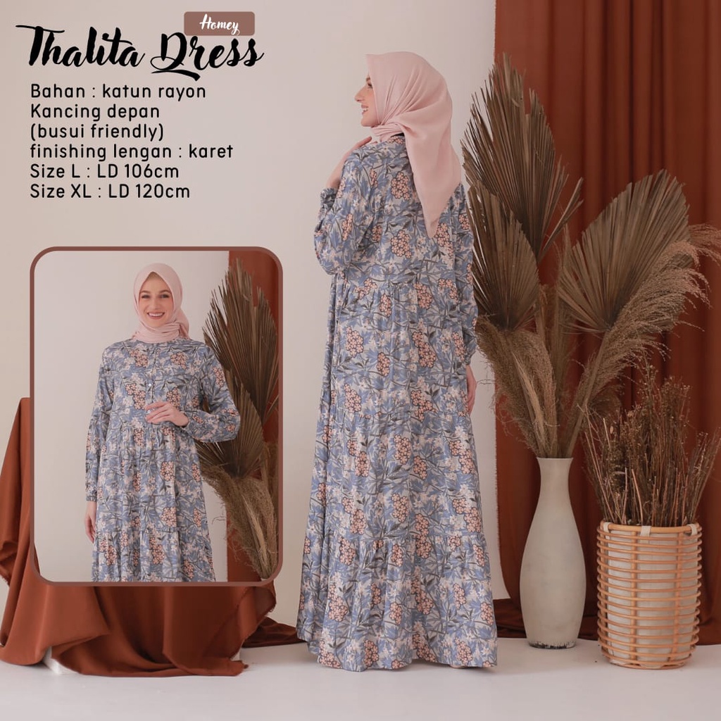 New - Gamis Dewasa Jumbo/Homey Dress Thalita XL-Bahan Katun Rayon Premium Motif Flower-Busana Muslimah Dewasa