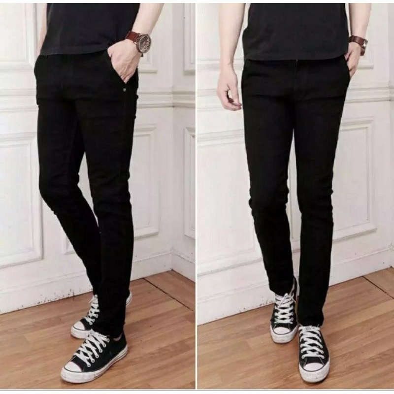 Celana jeans pria warna hitam pensil/jeans skinny pria hitam