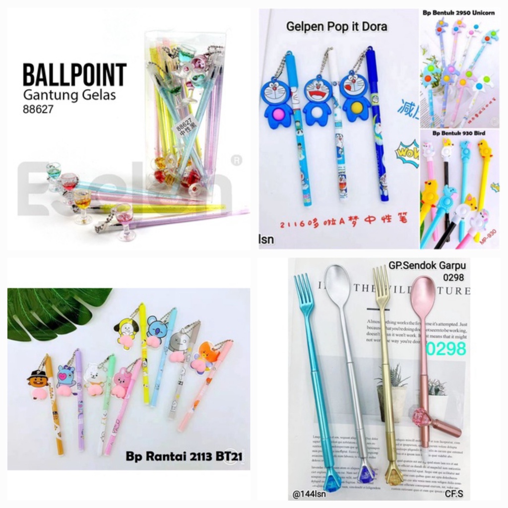 

[1 Lusin/ 12 Pcs] Bolpen/ Pulpen/Pena Gel Pen cermin Sisir/GANTUNGAN boba 9011a/Baby Shark 99076/ Notes Astronot/GLITTER BALL CAT 953/ PENGGARIS natal christmas /SKATEBOARD ASTRONOT SNR Labubu