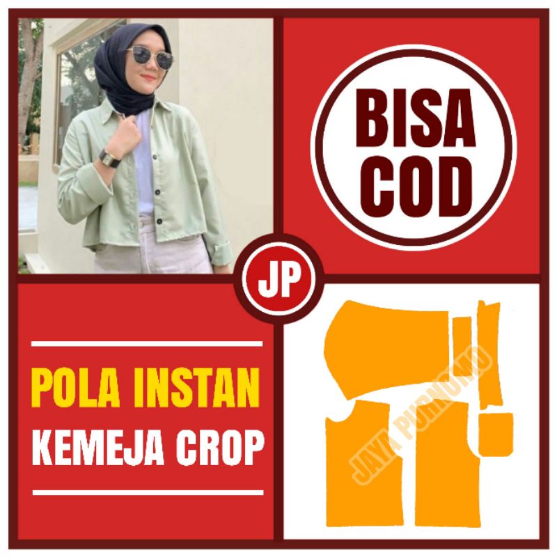 Pola Baju instan Kemeja Crop - Pola jiplak- Pola sudah di potong, Pola sudah ada kampuhnya 1,5 cm- P