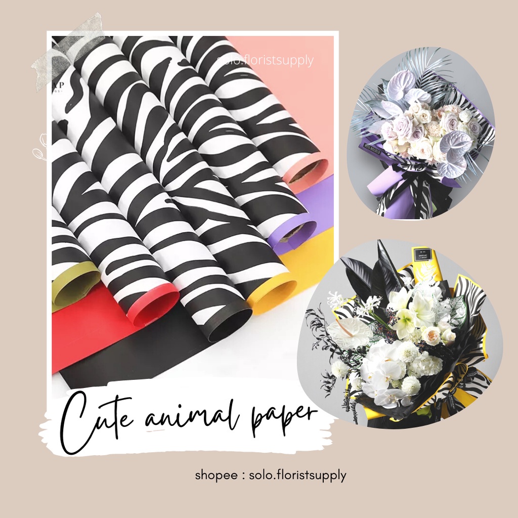 (ECER) ZEBRA CUTE ANIMAL MOTIF CELLOPHANEFLOWER WRAPPING CUTE ANIMAL MOTIF CELLOPHANE KERTAS BUKET B
