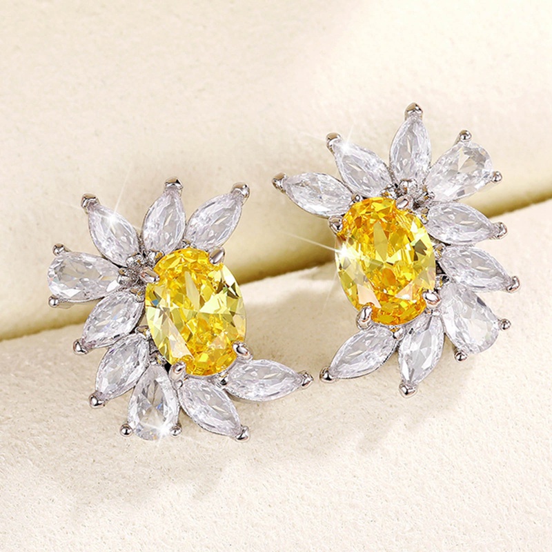 Anting Stud Cubic Zirconia Bling Warna Putih Kuning Untuk Wanita