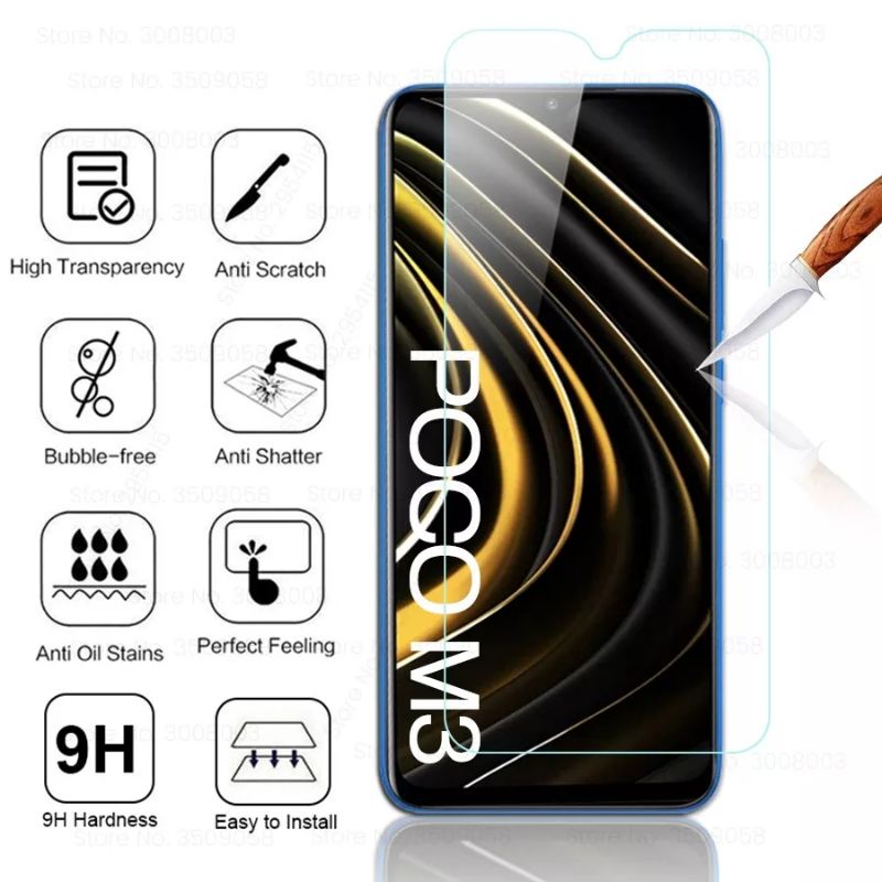 TEMPERGLASS CLEAR XIAOMI POCO M3 SCREEN GUARD PROTECTOR LAYAR HANDPHONE BEST QUALITY TEMPERED GLASS