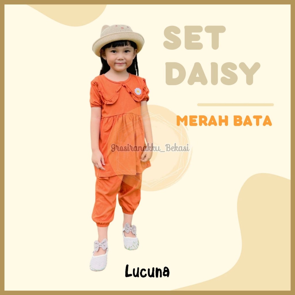 Setelan Anak Lucuna Daisy Warna Merah Bata 1-5tahun