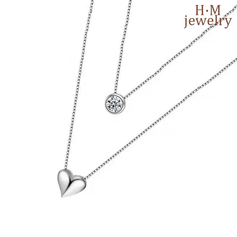 Kalung Rantai Sterling Silver 925 Dengan Liontin Hati Aksen Berlian Imitasi Untuk Wanita