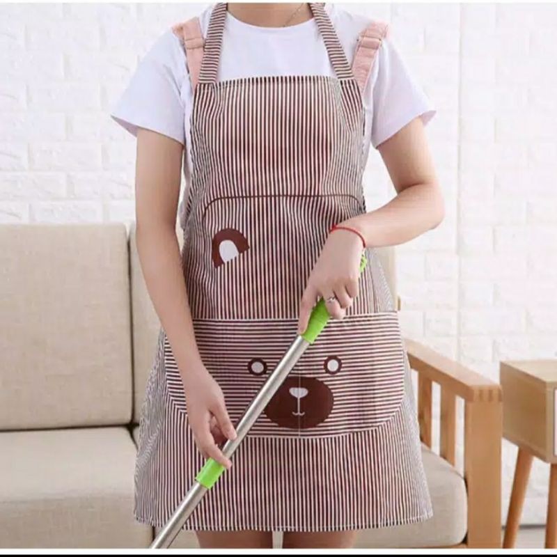 Apron Bear Garis / Celemek Dapur Bear /  Celemek Masak / Apron Dapur ( Surabaya ) (COD)