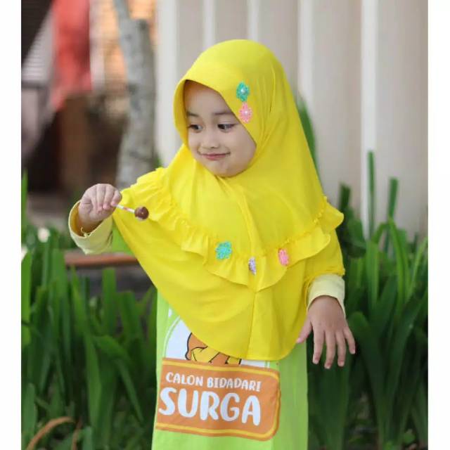 Jilbab anak bergo instan motif bunga rempel