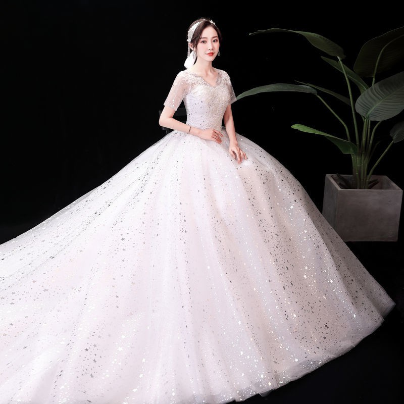 150 Bling Bling Long Tail Women Bridal Wedding Party Gown Dress