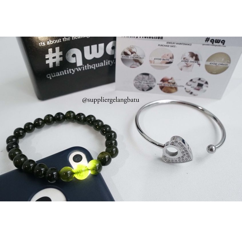 BLACK JADE dan LOVE MATA gelang batu + titanium natural SWAROVSKI