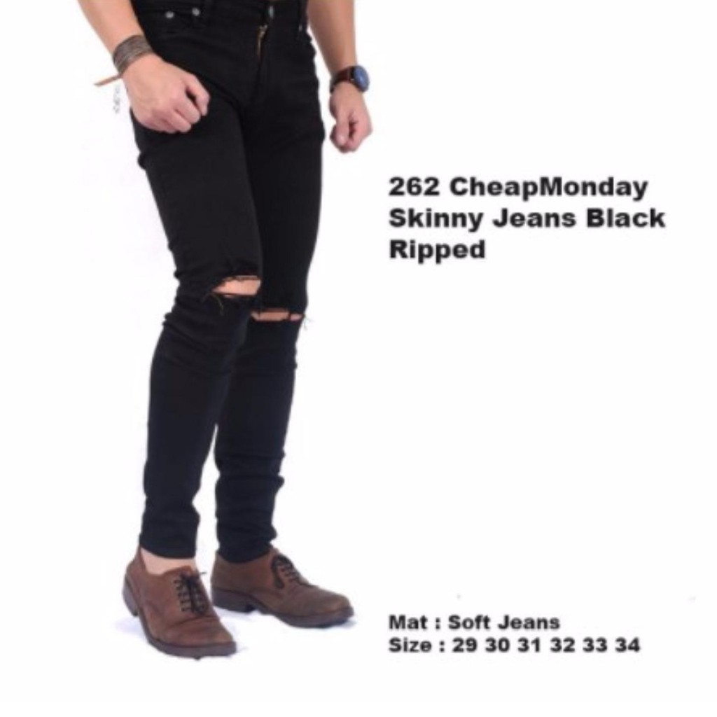 CELANA PANJANG JEANS SOBEK RIPPED HITAM BLUE WASH